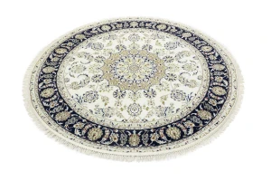 Cream Floral 6X6 Indo-Nain Oriental Round Rug