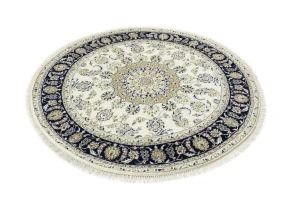 Cream Floral 6X6 Indo-Nain Oriental Round Rug