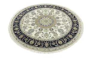 Cream Floral 6X6 Indo-Nain Oriental Round Rug