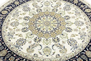 Cream Floral 6X6 Indo-Nain Oriental Round Rug