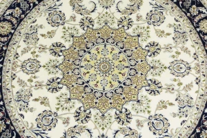 Cream Floral 6X6 Indo-Nain Oriental Round Rug