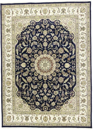 Blue Floral 9X12 Indo-Nain Oriental Rug