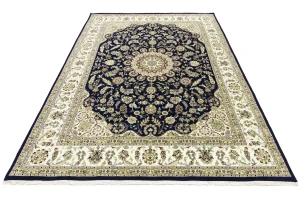 Blue Floral 9X12 Indo-Nain Oriental Rug