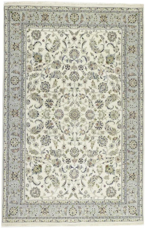 Cream Floral 6'5X10 Indo-Nain Oriental Rug