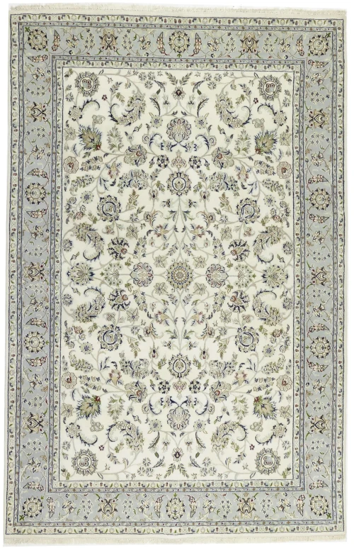 Cream Floral 6'5X10 Indo-Nain Oriental Rug