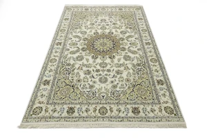 Cream Floral 6'7X10 Indo-Nain Oriental Rug