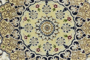 Cream Floral 6'7X10 Indo-Nain Oriental Rug