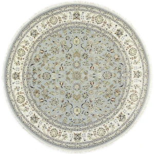 Light Blue-gray Floral 8X8 Indo-Nain Oriental Round Rug