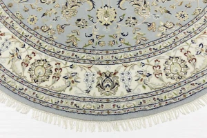 Light Blue-gray Floral 8X8 Indo-Nain Oriental Round Rug