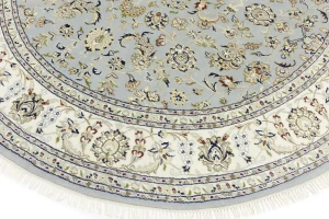 Light Blue-gray Floral 8X8 Indo-Nain Oriental Round Rug