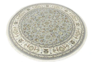 Light Blue-gray Floral 8X8 Indo-Nain Oriental Round Rug
