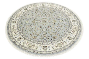 Light Blue-gray Floral 8X8 Indo-Nain Oriental Round Rug
