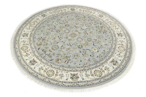 Light Blue-gray Floral 8X8 Indo-Nain Oriental Round Rug