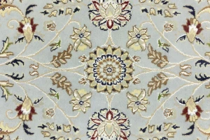 Light Blue-gray Floral 8X8 Indo-Nain Oriental Round Rug