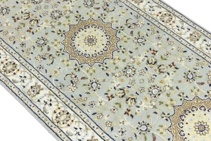 Light Blue Floral 3X8 Indo-Nain Oriental Runner Rug
