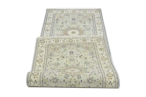 Light Blue Floral 3X8 Indo-Nain Oriental Runner Rug