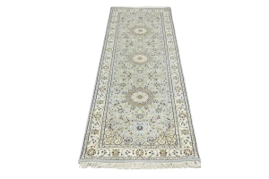 Light Blue Floral 3X8 Indo-Nain Oriental Runner Rug