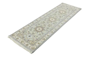 Light Blue Floral 3X8 Indo-Nain Oriental Runner Rug