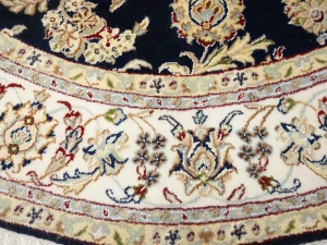 Dark Navy Floral 6X6 Indo-Nain Oriental Round Rug