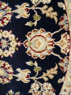 Dark Navy Floral 6X6 Indo-Nain Oriental Round Rug