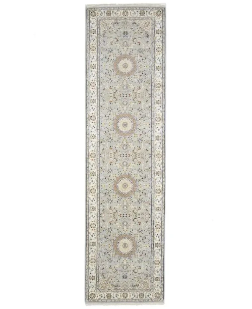 Light Blue Floral 3X10 Indo-Nain Oriental Runner Rug