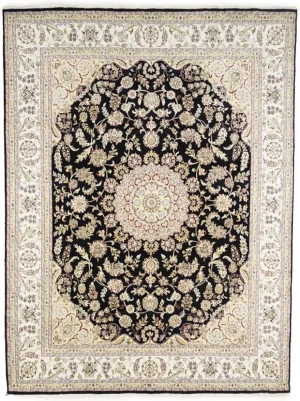 Black Floral 8X10 Indo-Nain Oriental Rug