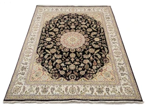 Black Floral 8X10 Indo-Nain Oriental Rug