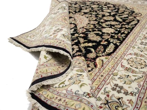 Black Floral 8X10 Indo-Nain Oriental Rug