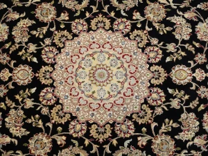 Black Floral 8X10 Indo-Nain Oriental Rug