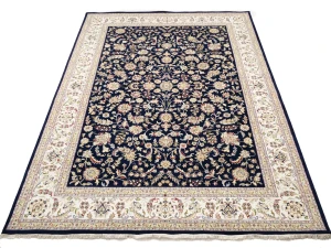 Dark Navy Floral 10X14 Indo-Nain Oriental Rug