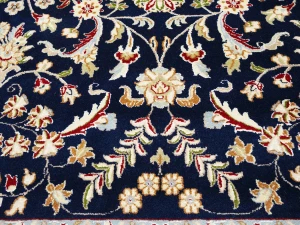 Dark Navy Floral 10X14 Indo-Nain Oriental Rug