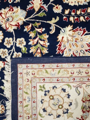 Dark Navy Floral 10X14 Indo-Nain Oriental Rug