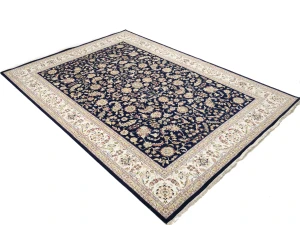 Dark Navy Floral 10X14 Indo-Nain Oriental Rug