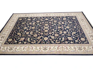 Dark Navy Floral 10X14 Indo-Nain Oriental Rug