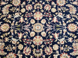 Dark Navy Floral 10X14 Indo-Nain Oriental Rug