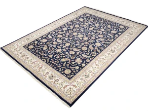 Dark Navy Floral 10X14 Indo-Nain Oriental Rug