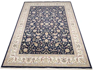 Dark Navy Floral 10X14 Indo-Nain Oriental Rug