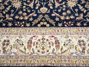 Dark Navy Floral 10X14 Indo-Nain Oriental Rug