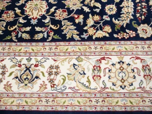 Dark Navy Floral 10X14 Indo-Nain Oriental Rug
