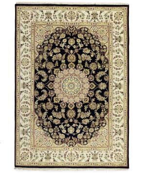 Dark Navy Floral 5'6 X 7 Indo-Nain Oriental Rug