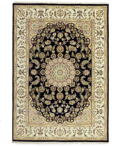 Dark Navy Floral 5'6 X 7 Indo-Nain Oriental Rug