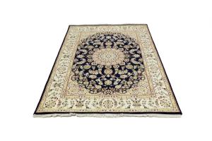 Dark Navy Floral 5'6 X 7 Indo-Nain Oriental Rug