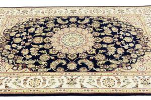Dark Navy Floral 5'6 X 7 Indo-Nain Oriental Rug