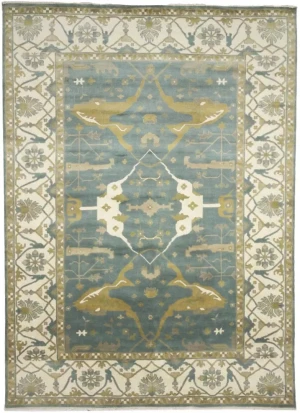 Greenish Gray Floral Traditional 10X14 Oushak Oriental Rug