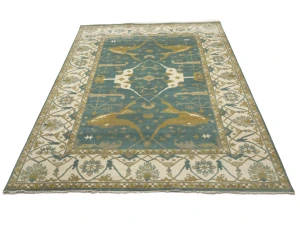 Greenish Gray Floral Traditional 10X14 Oushak Oriental Rug