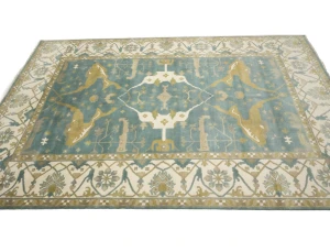 Greenish Gray Floral Traditional 10X14 Oushak Oriental Rug
