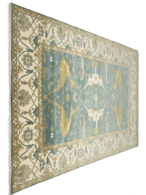 Greenish Gray Floral Traditional 10X14 Oushak Oriental Rug