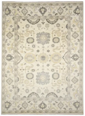 Muted Cream Floral 10X14 Oushak Chobi Oriental Rug