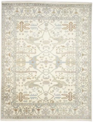 Muted Cream Floral Transitional 9X12 Oushak Oriental Rug