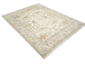 Muted Cream Floral Transitional 9X12 Oushak Oriental Rug